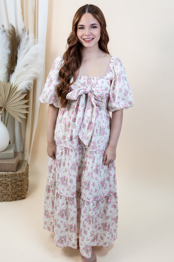 "Front & Center" Dress (Off White/Pink)