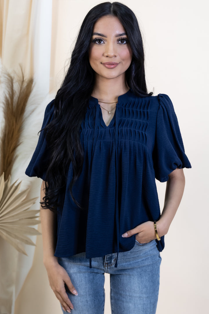 "Bow & Tell" Blouse (Navy)