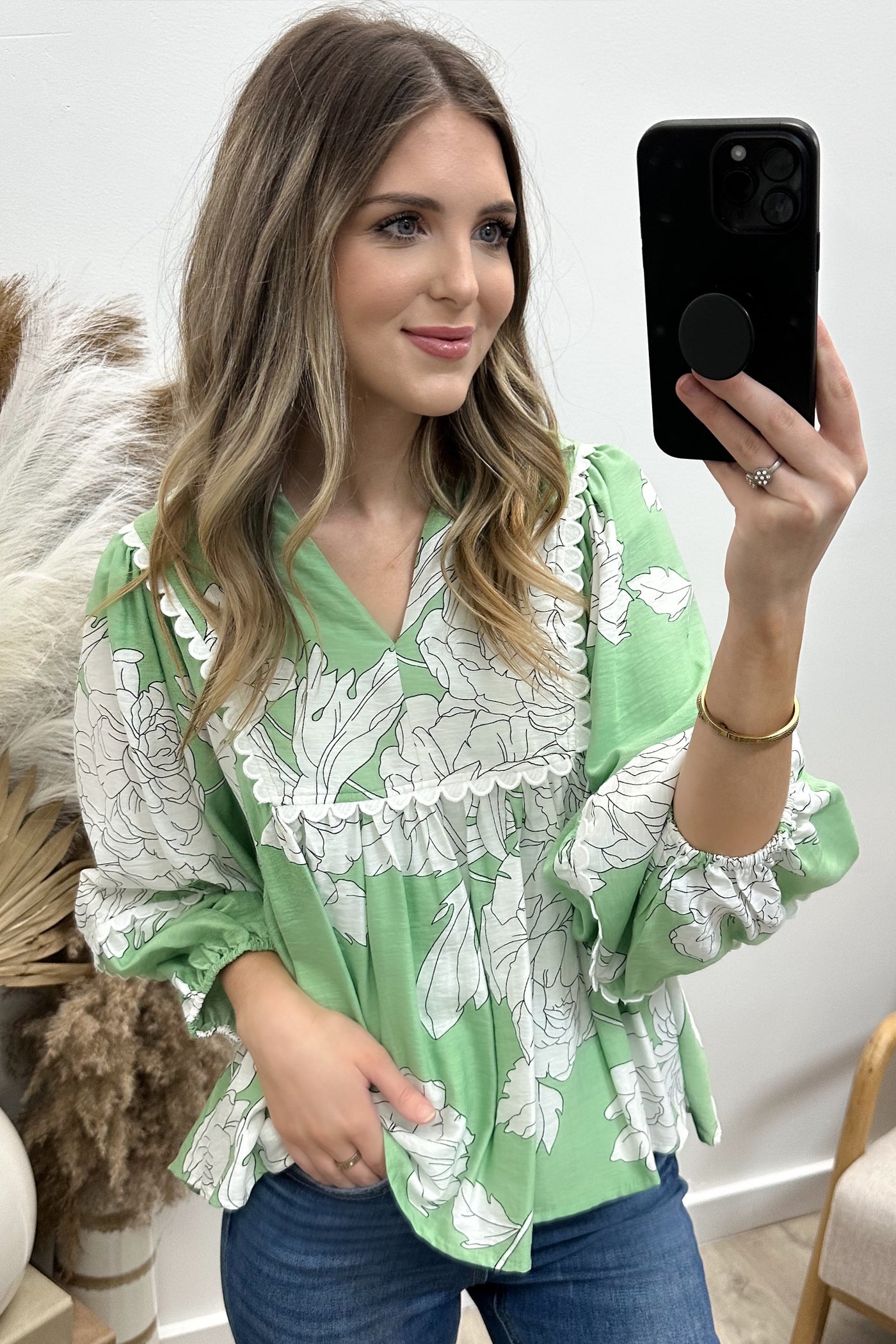 "Flora Fauna" Blouse (Mint)
