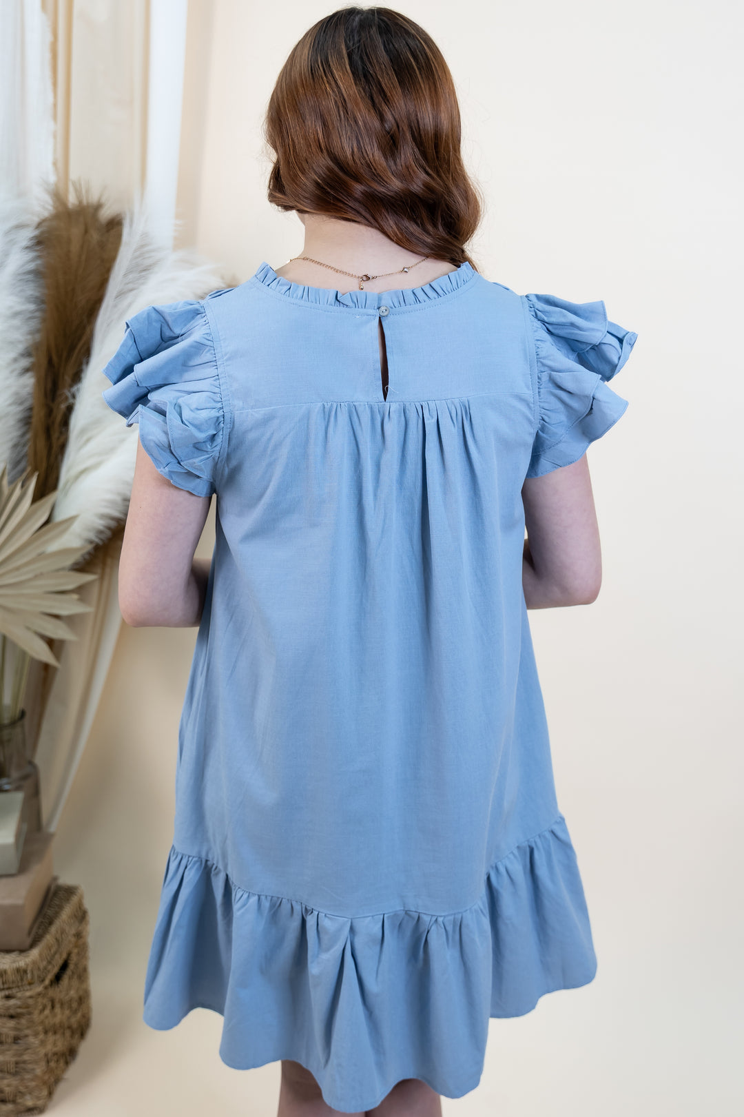 "Graceful Pleats" Dress (Dusty Blue)
