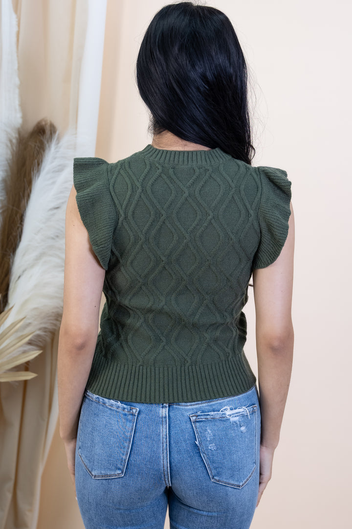 "Woven Whispers" Sweater Top (Olive)