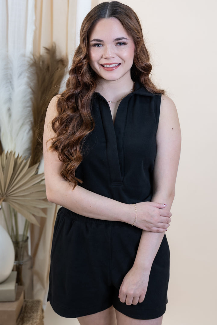 "Get Up & Go" Romper (Black)