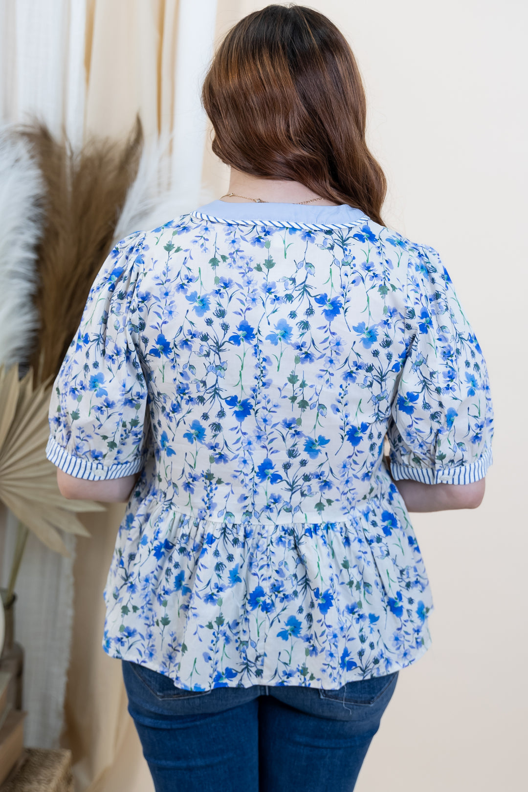 "Peak-A-Bloom" Blouse (Blue)
