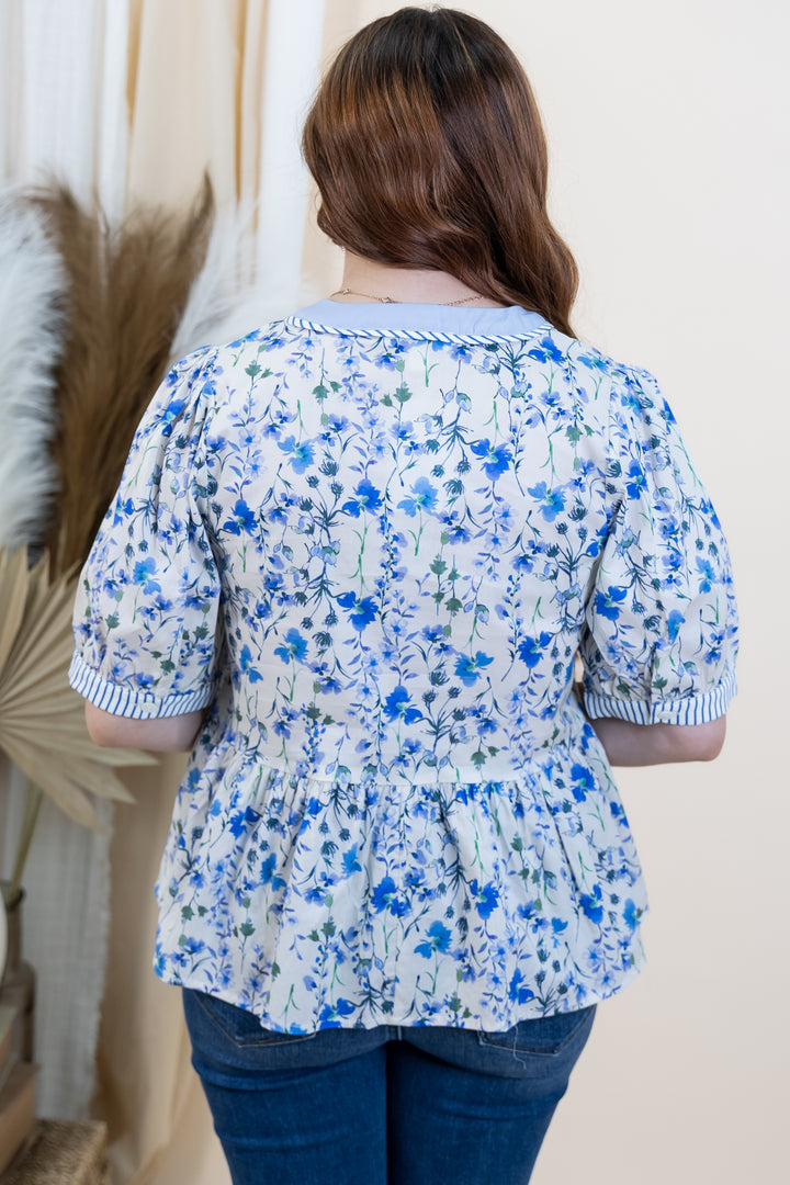 "Peak-A-Bloom" Blouse (Blue)