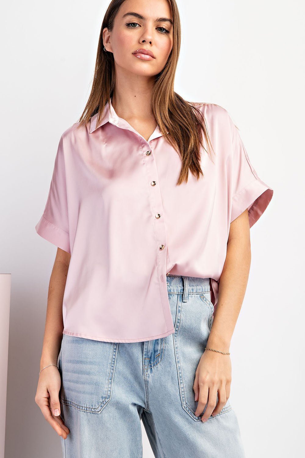 "All The Attitude" Button Up (Rose Pink) - Happily Ever Aften