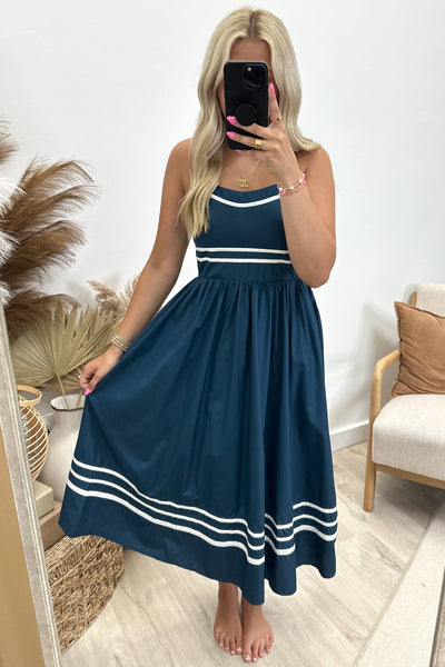 "Bayside Gaze" Dress (Navy) - Happily Ever Aften