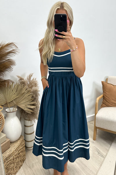 "Bayside Gaze" Dress (Navy) - Happily Ever Aften