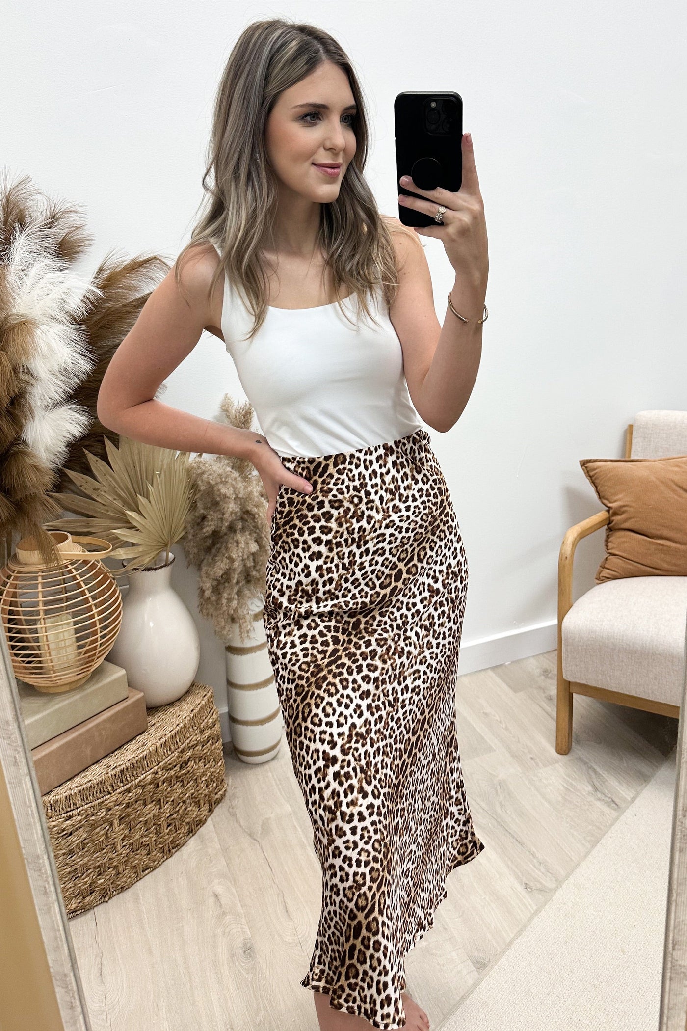 "Beautifully Fierce" Midi Skirt (Leopard) - Happily Ever Aften