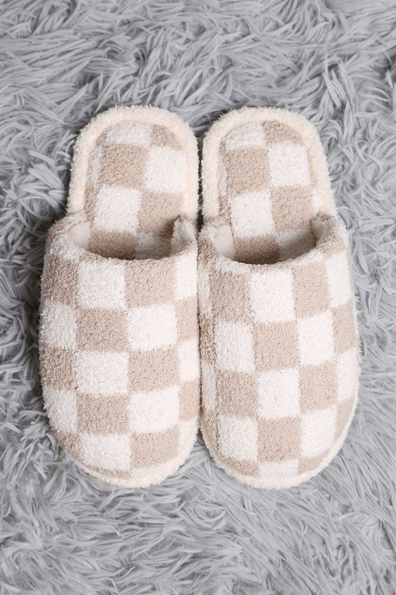 Beige Checkered Slippers - Happily Ever Aften