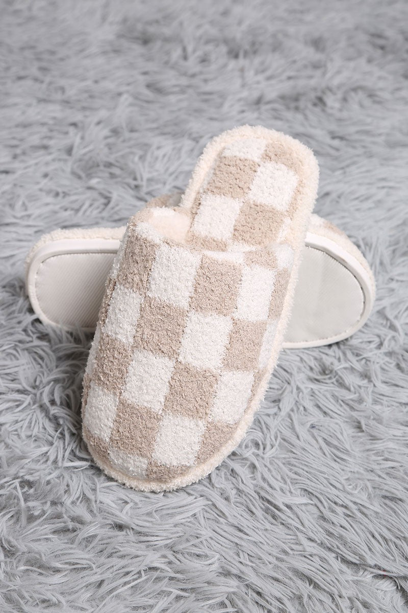 Beige Checkered Slippers - Happily Ever Aften