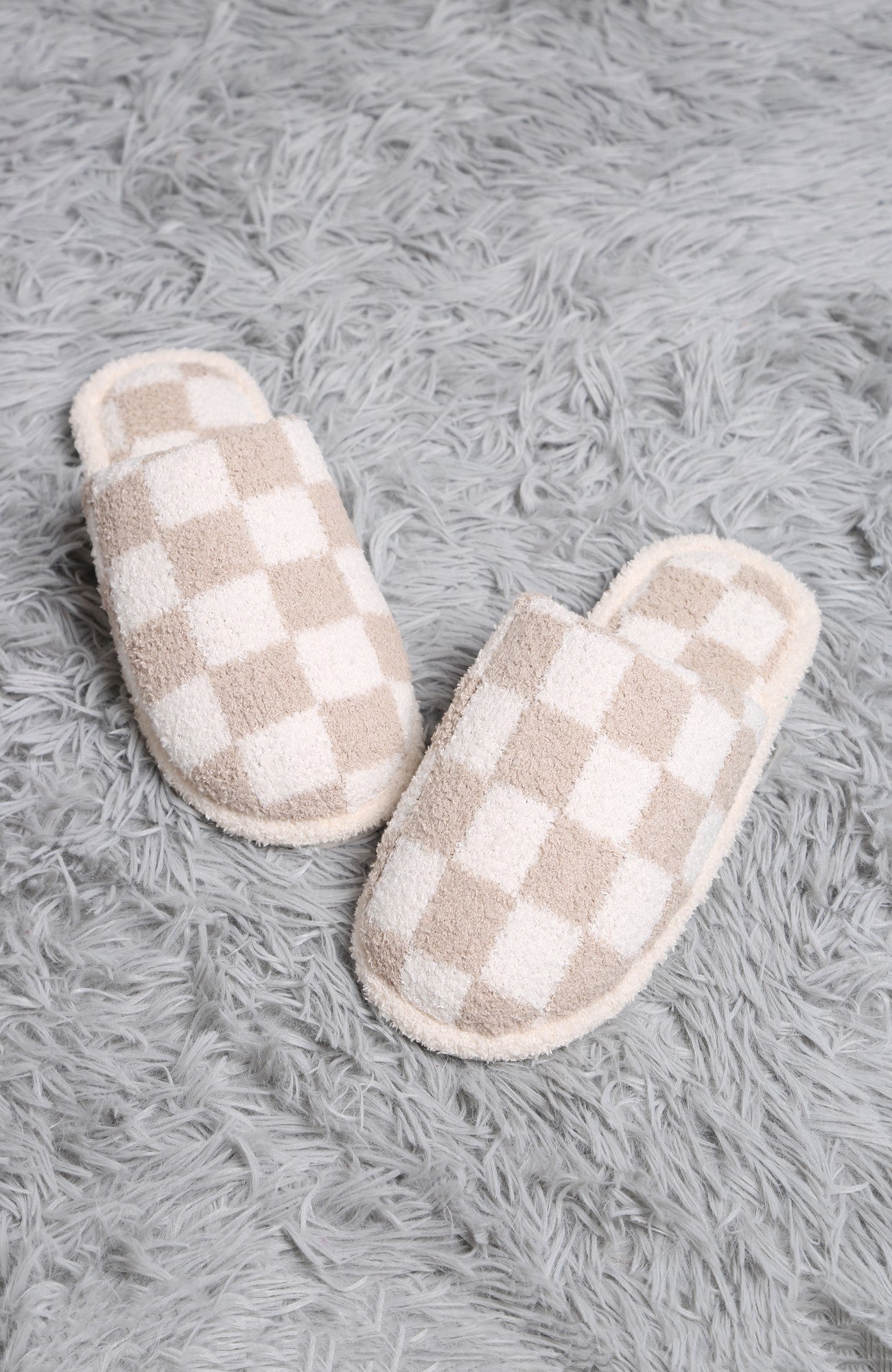 Beige Checkered Slippers - Happily Ever Aften