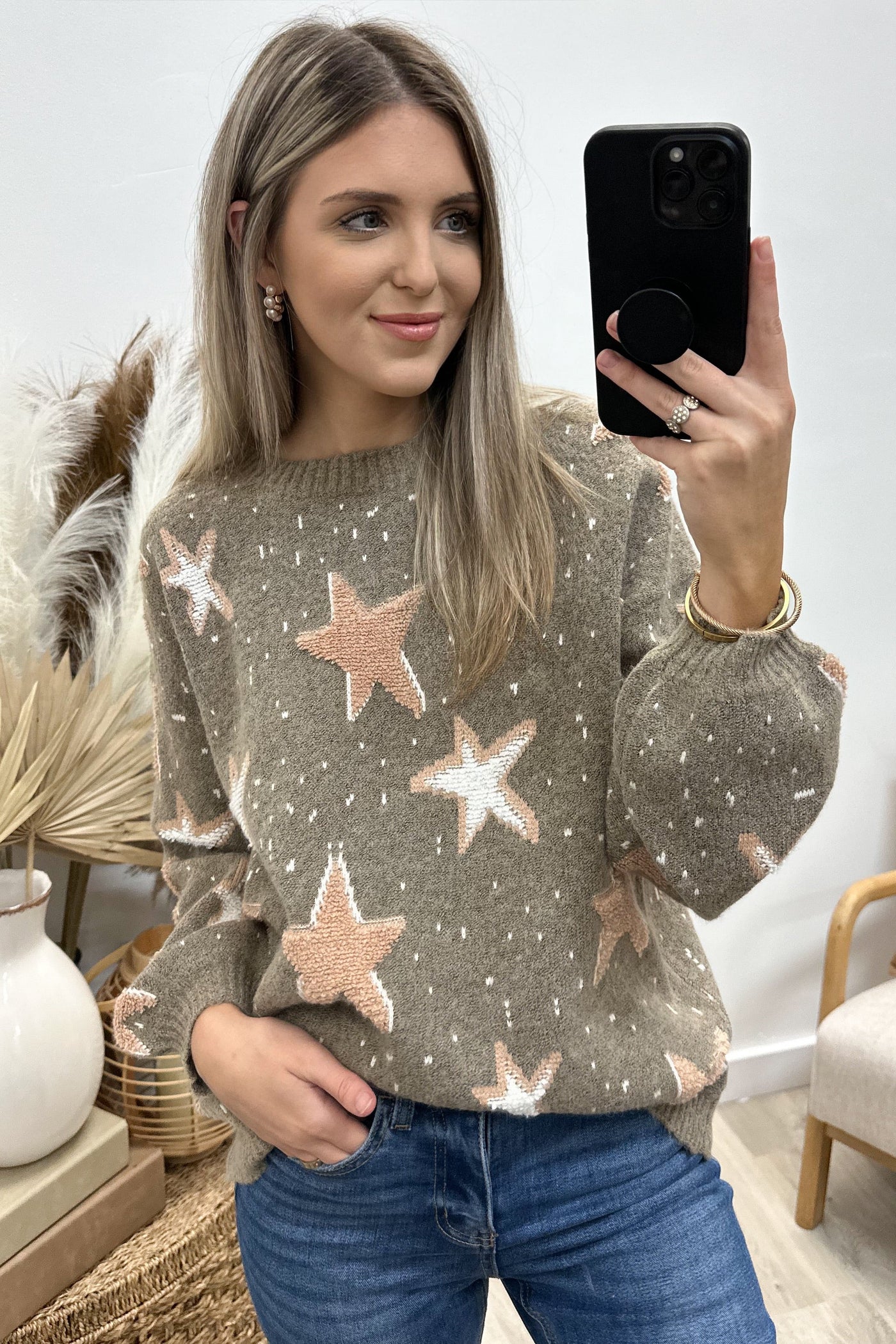 "Bless Her Stars" Sweater (Mocha) - Happily Ever Aften