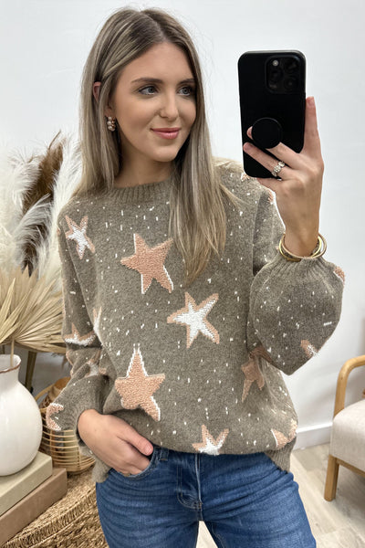 "Bless Her Stars" Sweater (Mocha) - Happily Ever Aften