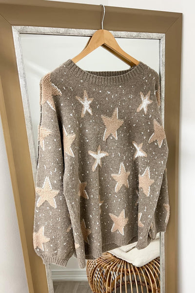 "Bless Her Stars" Sweater (Mocha) - Happily Ever Aften