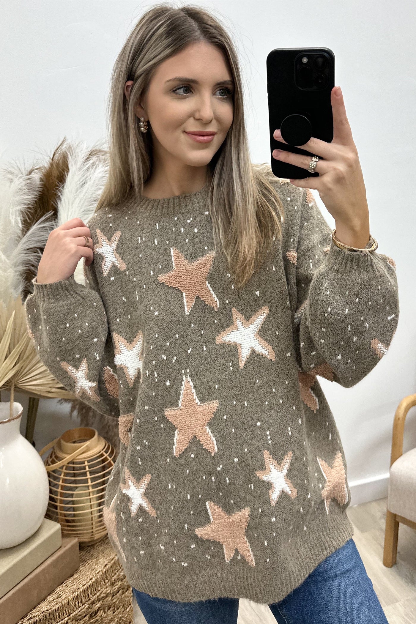 "Bless Her Stars" Sweater (Mocha) - Happily Ever Aften