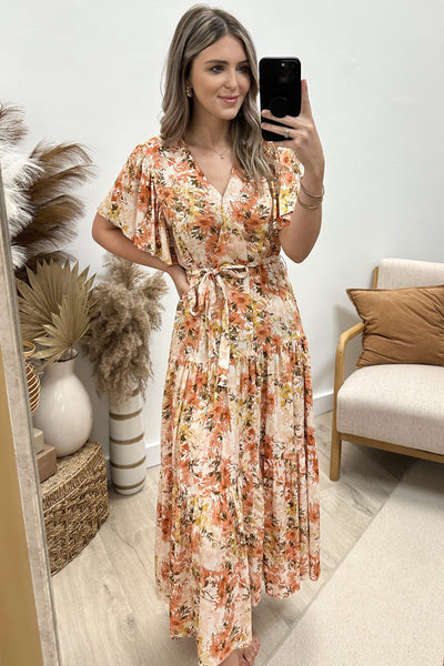 "Blooming With Grace" Maxi Dress (Ginger) - Happily Ever Aften