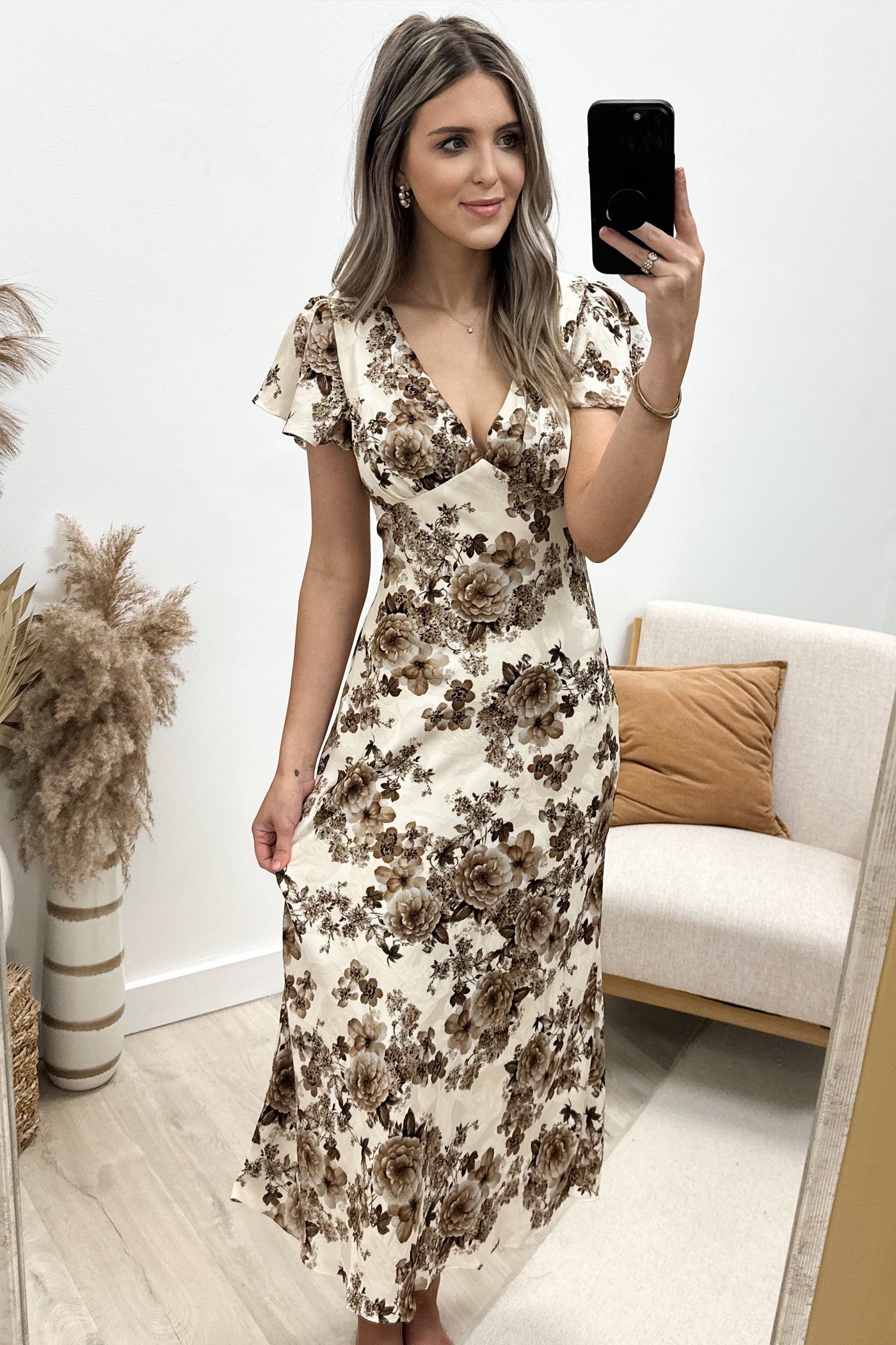 "Blossoming Resilience" Dress (Ivory/Brown) - Happily Ever Aften