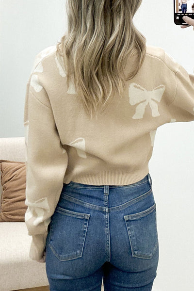 "Bow So Cute" Sweater (Beige) - Happily Ever Aften