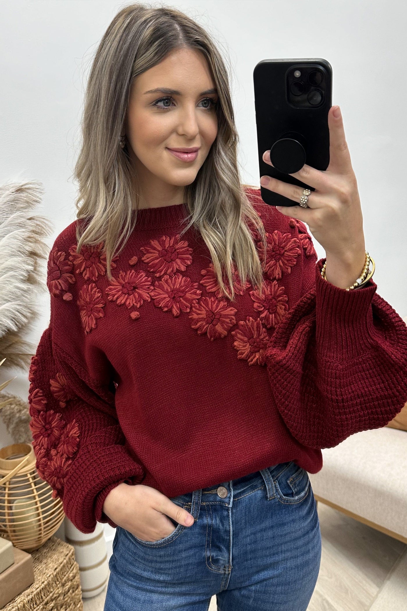 "Call The Florist" Sweater (Crimson) - Happily Ever Aften