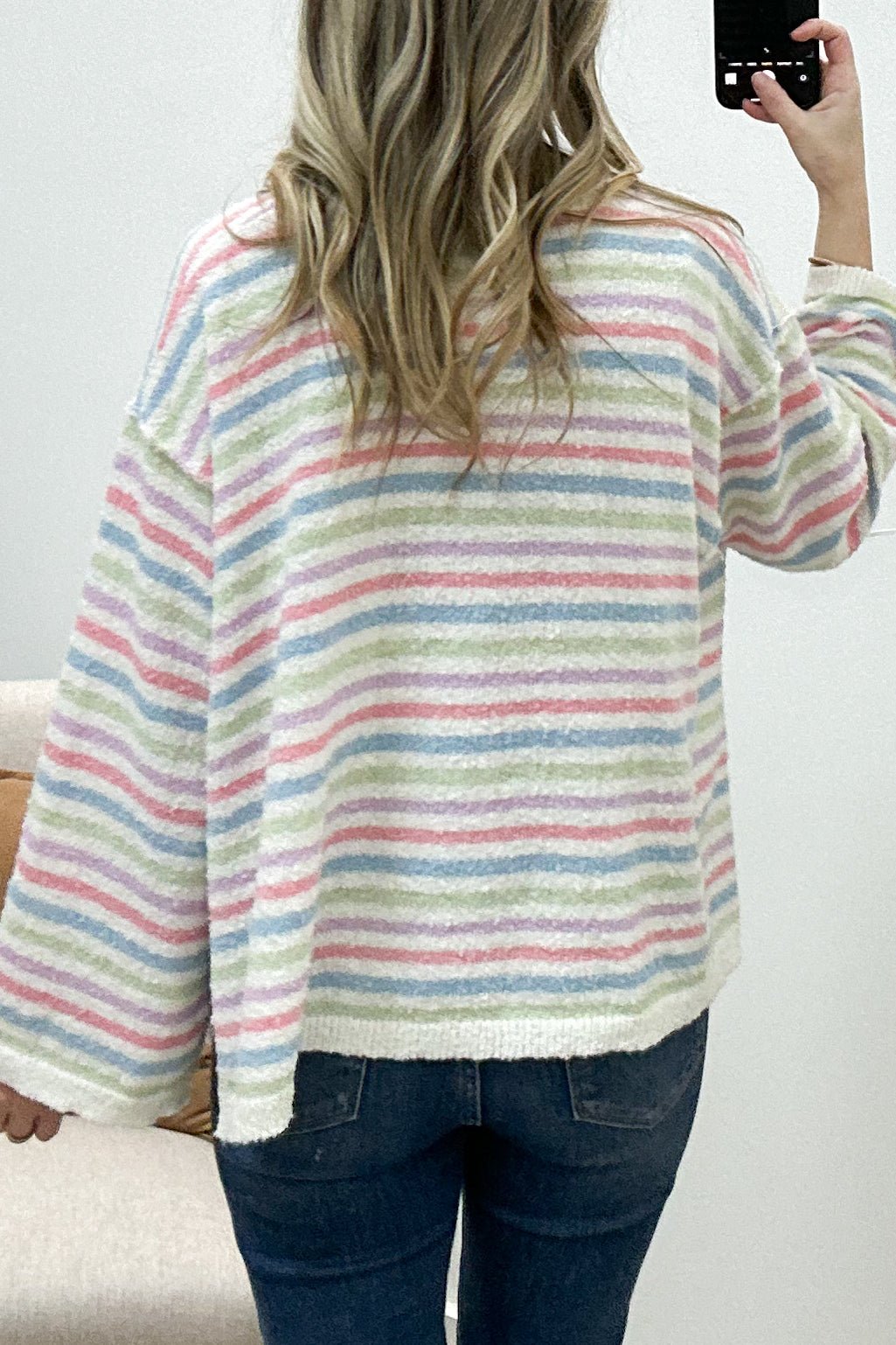 "Case Of Stripes" Sweater (Ivory/ Sage/ Multi) - Happily Ever Aften