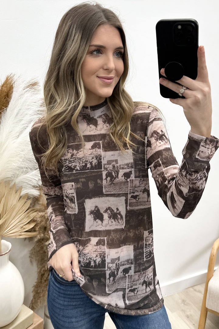 "Chasin' You" Mesh Long Sleeve (Brown) - Happily Ever Aften