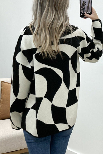 "Check On Me" Sweater (Black/Off - White) - Happily Ever Aften