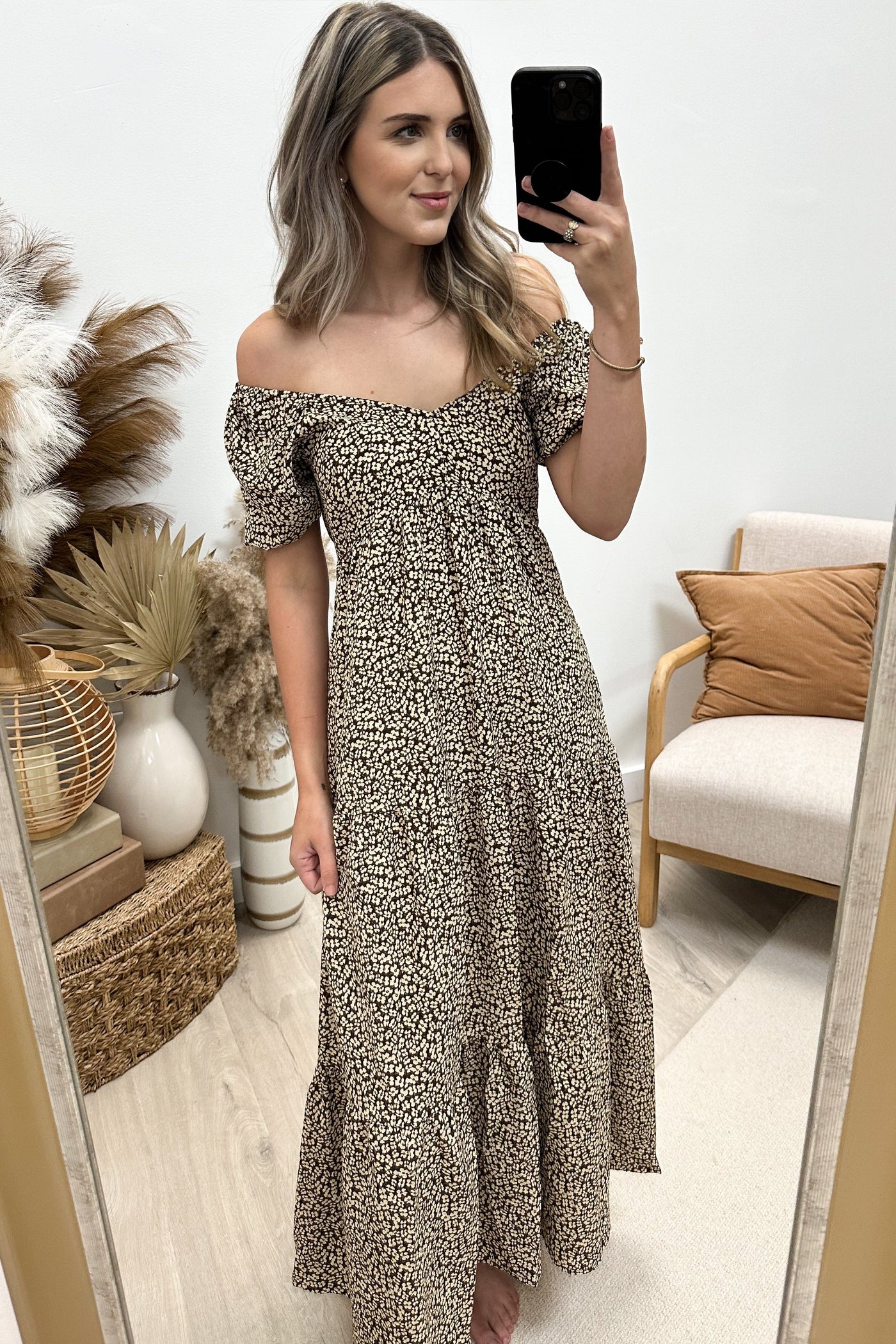 "Covered In Daydreams" Dress (Brown) - Happily Ever Aften