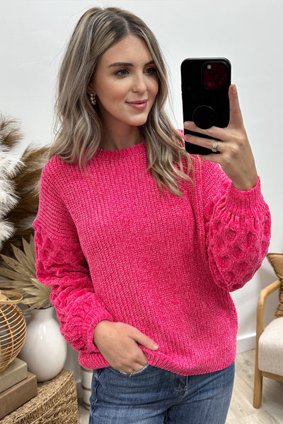 "Cozy Feels" Sweater (Hot Pink) - Happily Ever Aften