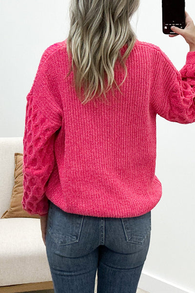 "Cozy Feels" Sweater (Hot Pink) - Happily Ever Aften