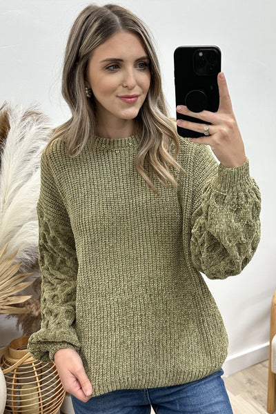 "Cozy Feels" Sweater (Olive) - Happily Ever Aften