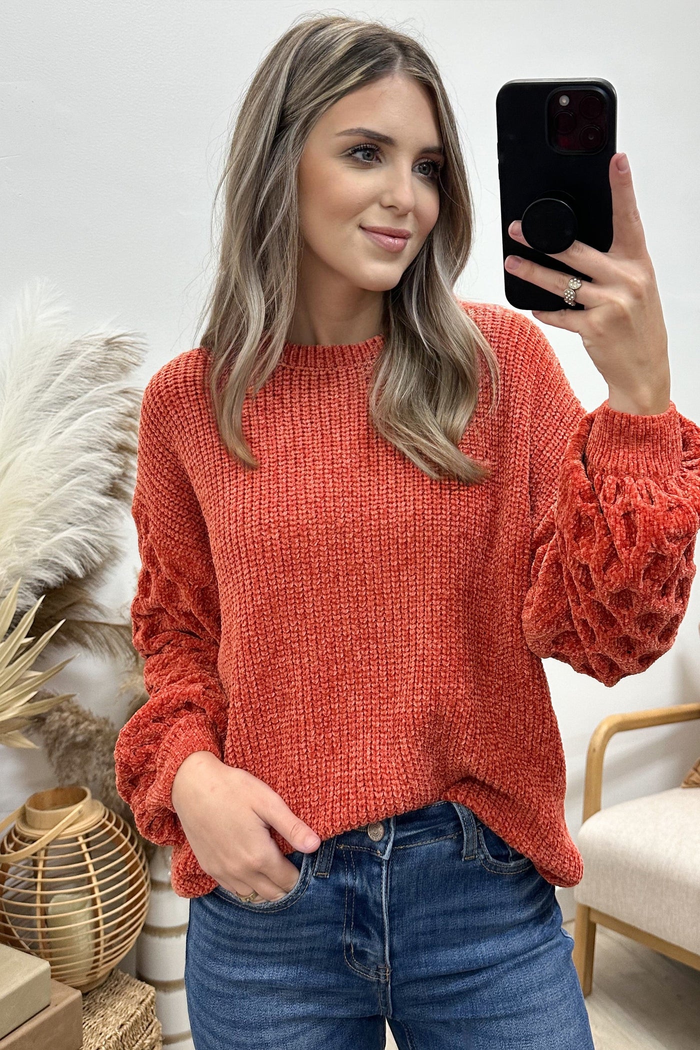 "Cozy Feels" Sweater (Rust) - Happily Ever Aften