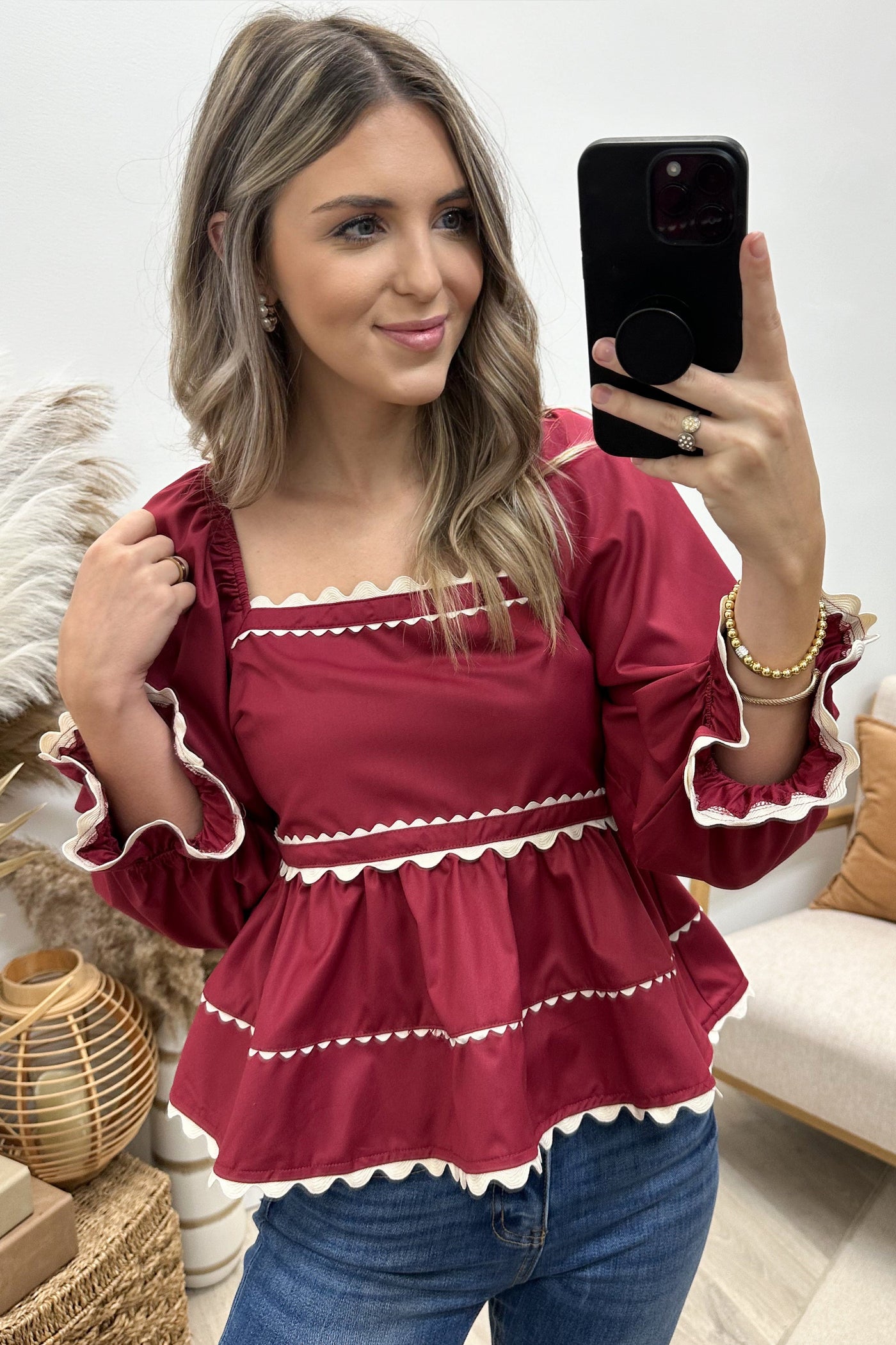 "Darling Days" Babydoll Top (Garnet) - Happily Ever Aften