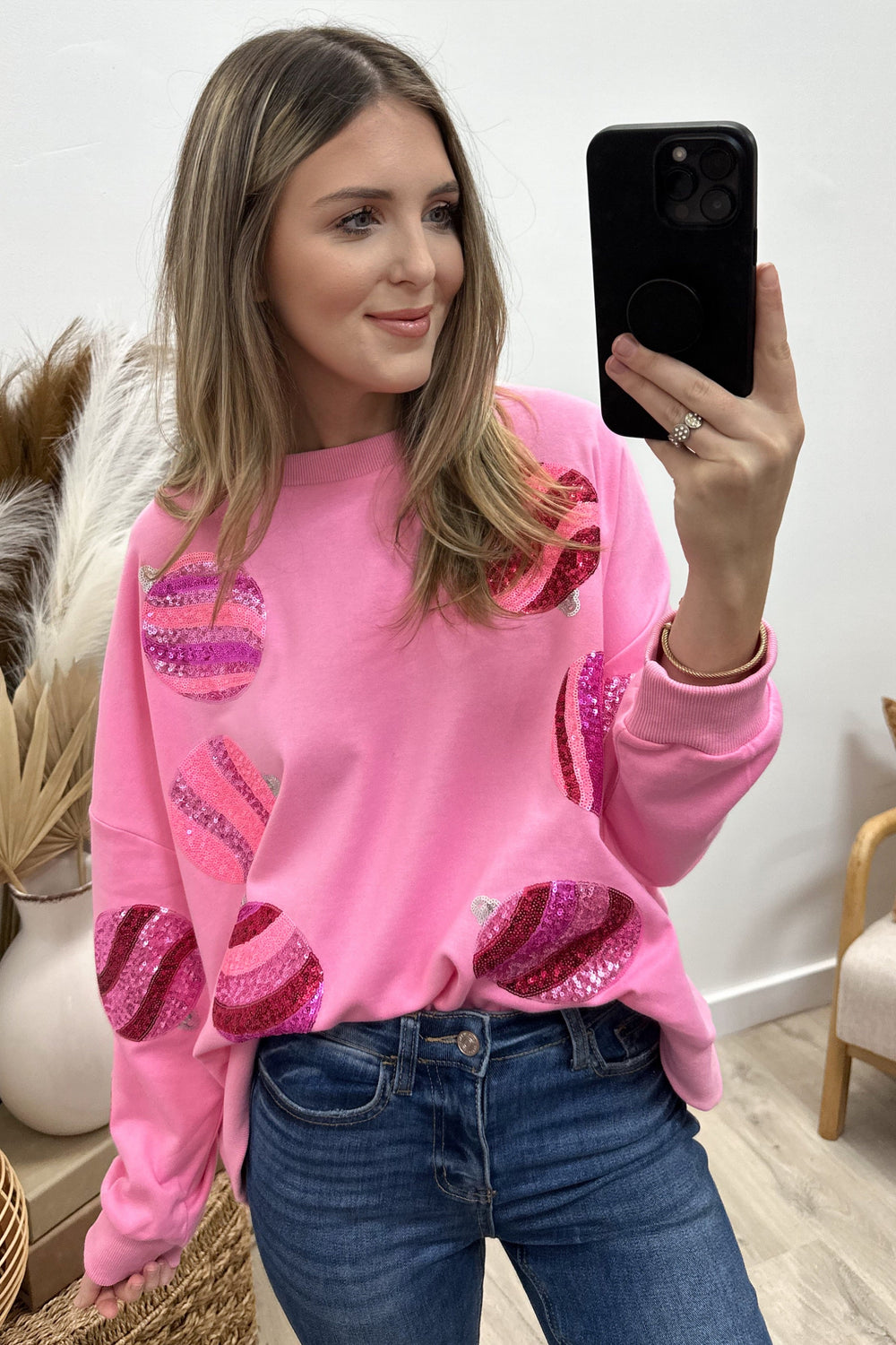 "Deck The Halls" Sweater (Pink) - Happily Ever Aften