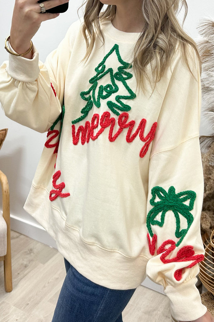 "Decorate The Tree" Sweater (Cream) - Happily Ever Aften