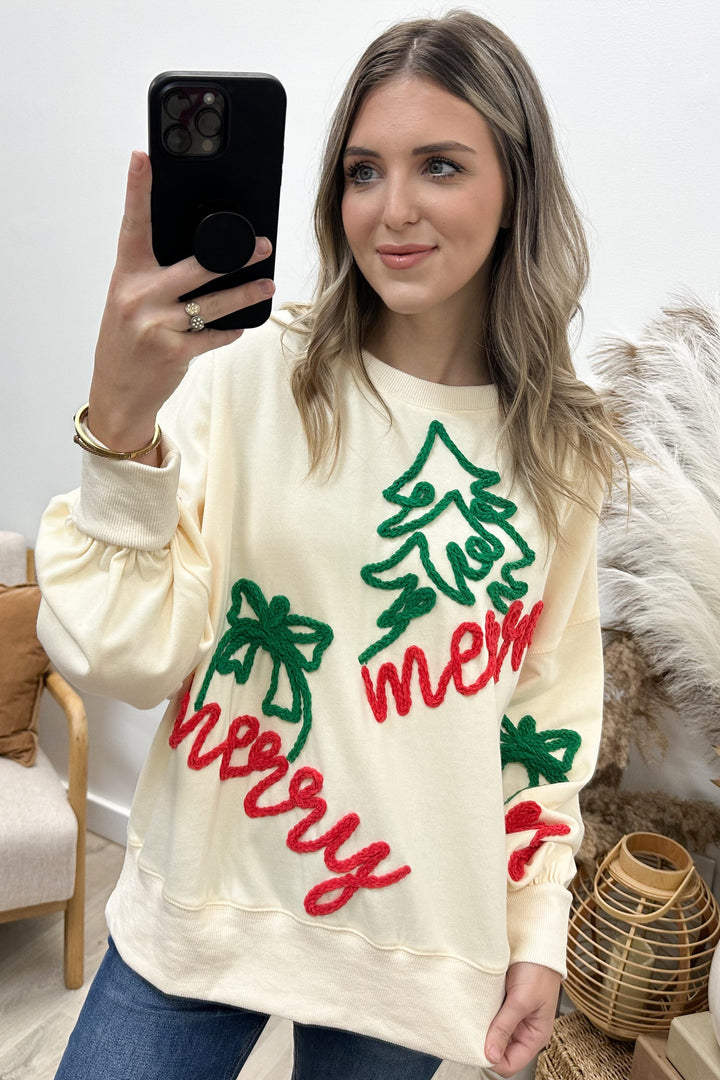 "Decorate The Tree" Sweater (Cream) - Happily Ever Aften