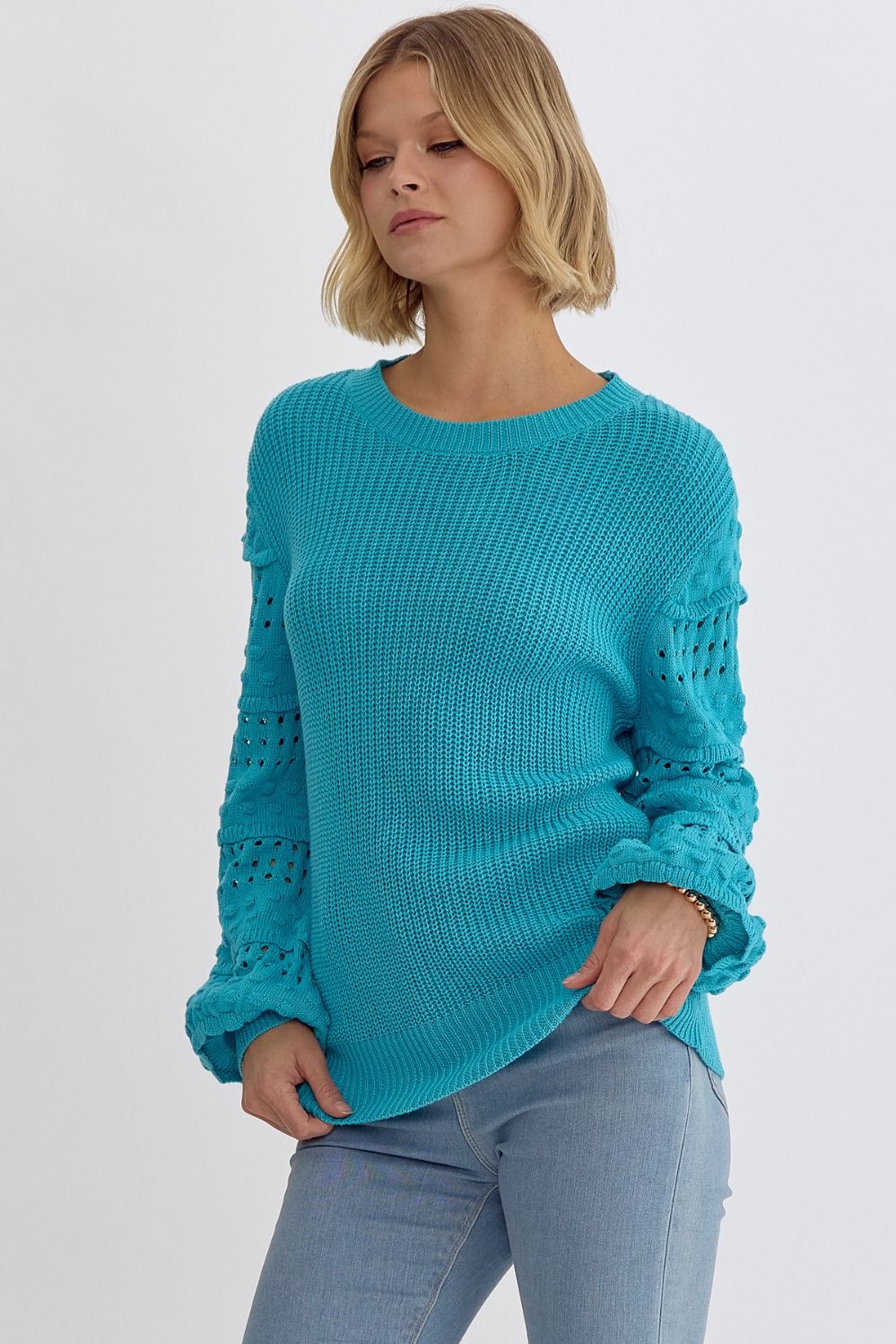 "Dotted On You" Sweater (Aqua) - Happily Ever Aften