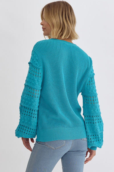 "Dotted On You" Sweater (Aqua) - Happily Ever Aften