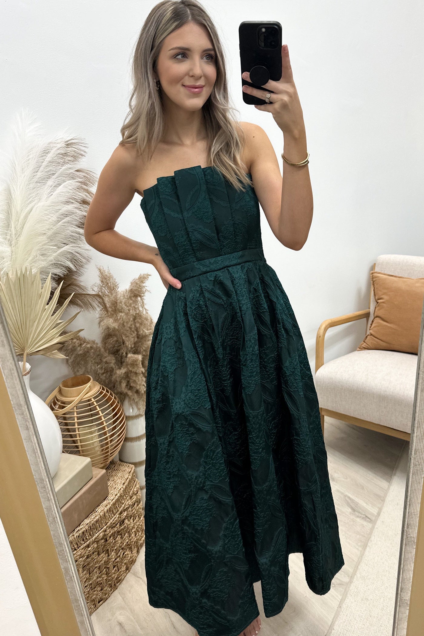 "Draped With Elegance" Dress (Hunter Green) - Happily Ever Aften