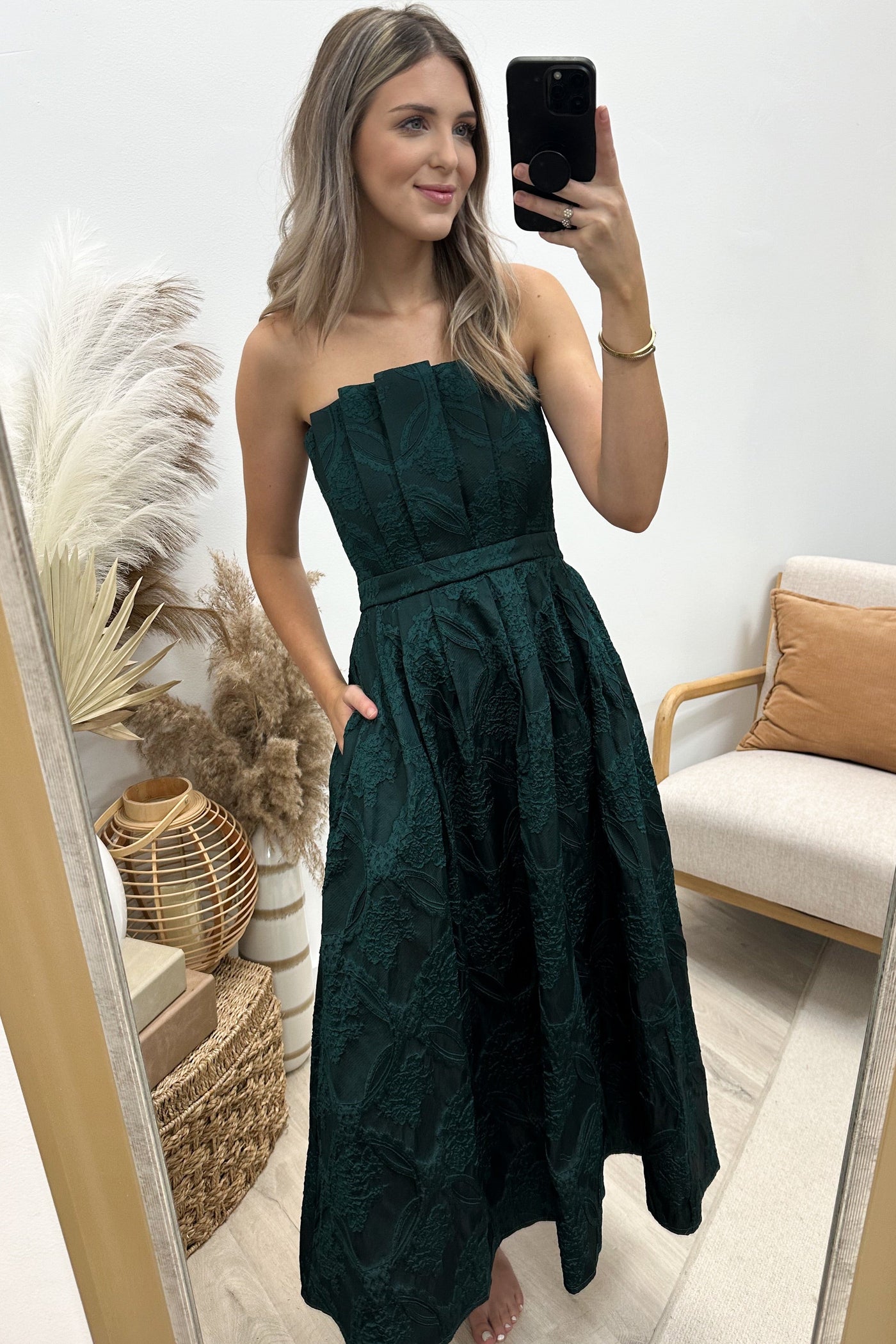 "Draped With Elegance" Dress (Hunter Green) - Happily Ever Aften