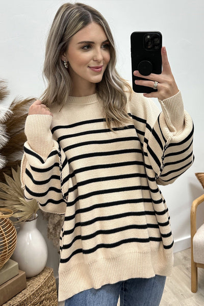 "Earn Your Stripes" Sweater (Ecru) - Happily Ever Aften