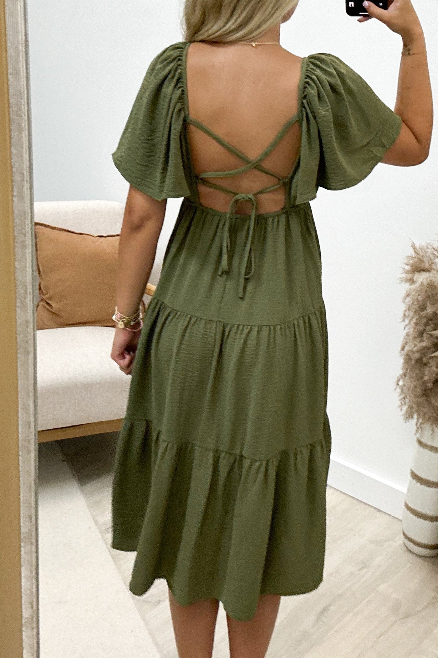 "Enchanting You" Midi Dress (Olive) - Happily Ever Aften