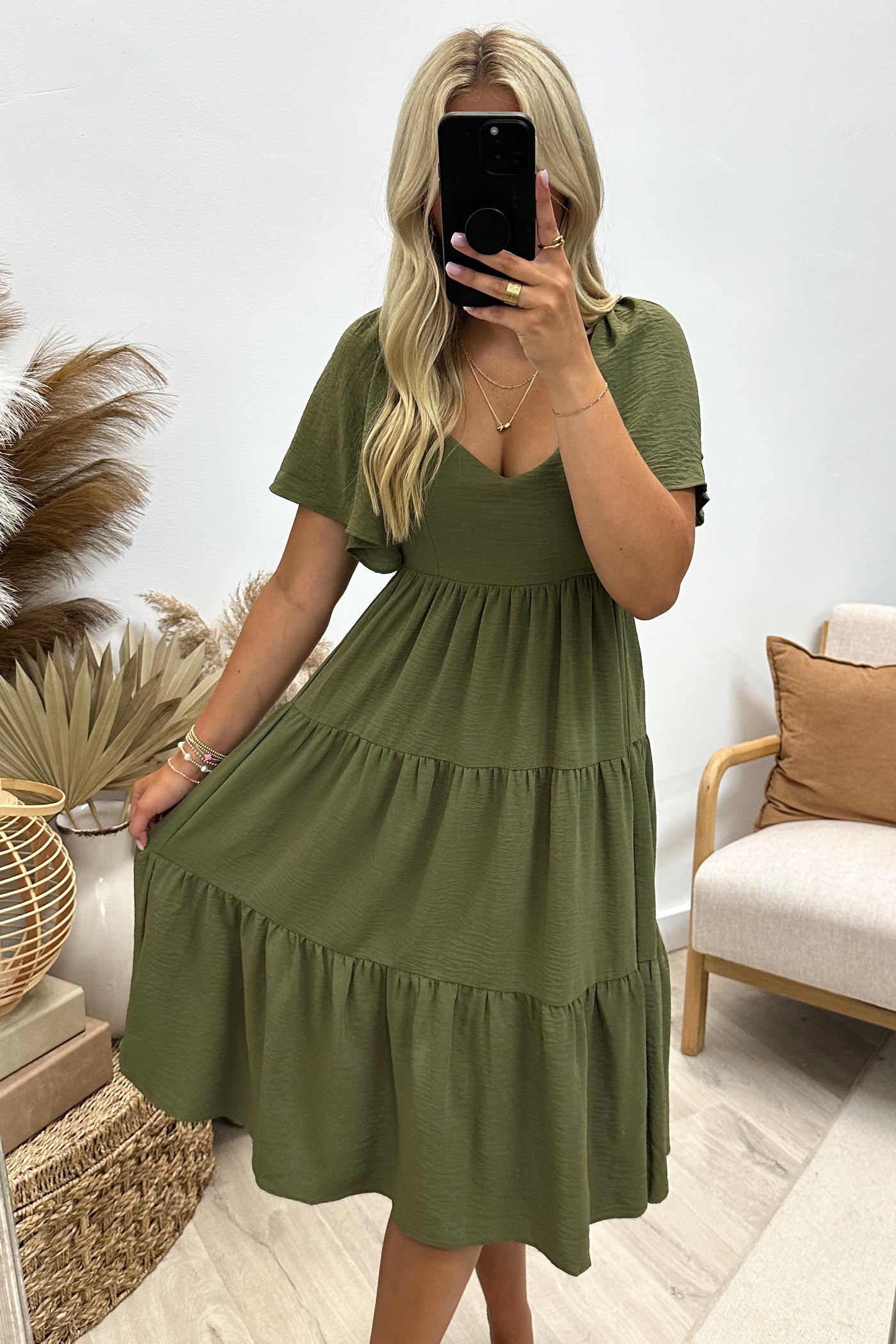 "Enchanting You" Midi Dress (Olive) - Happily Ever Aften