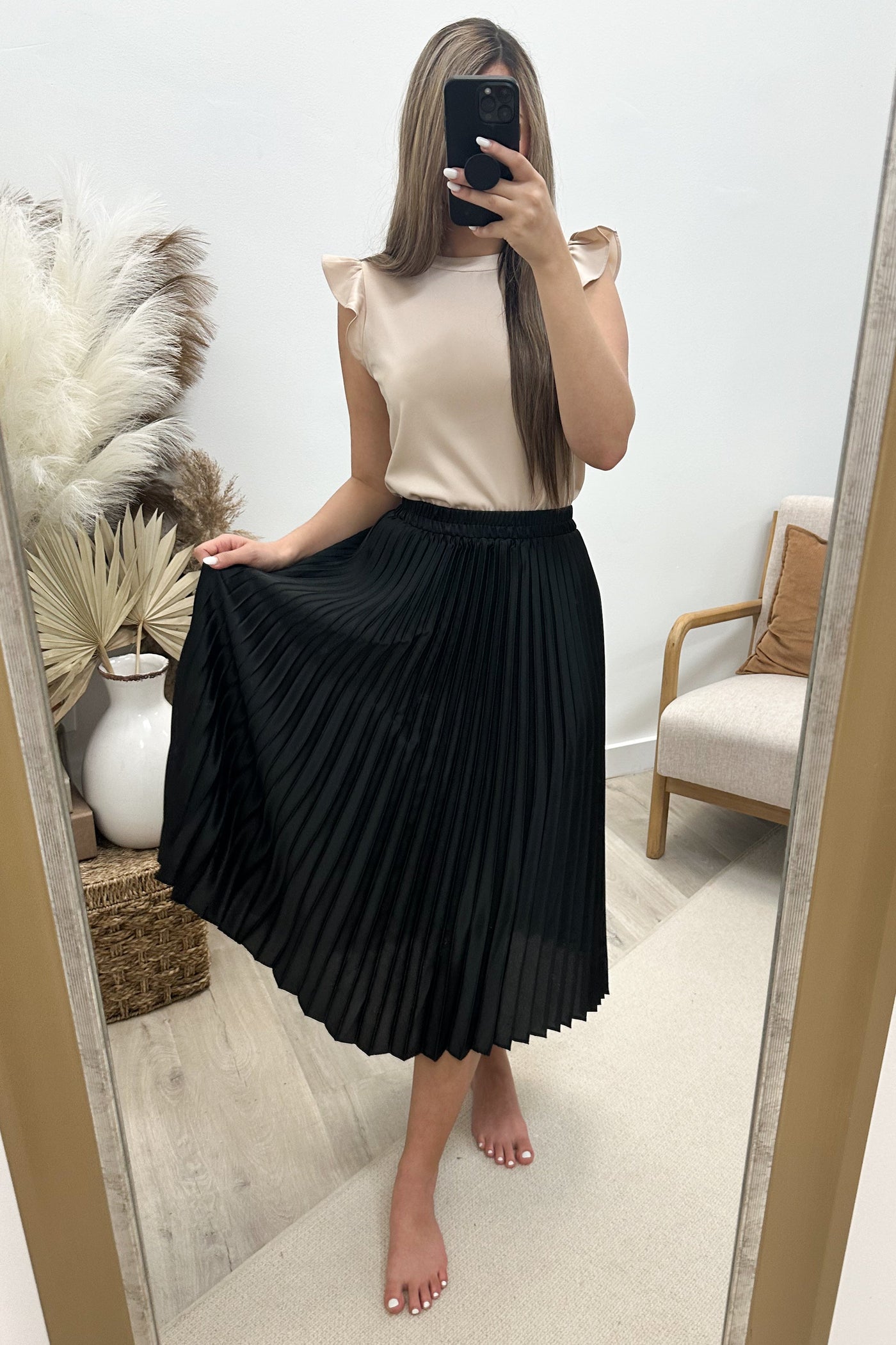 "Endless Possibilities" Midi Skirt (Black) - Happily Ever Aften