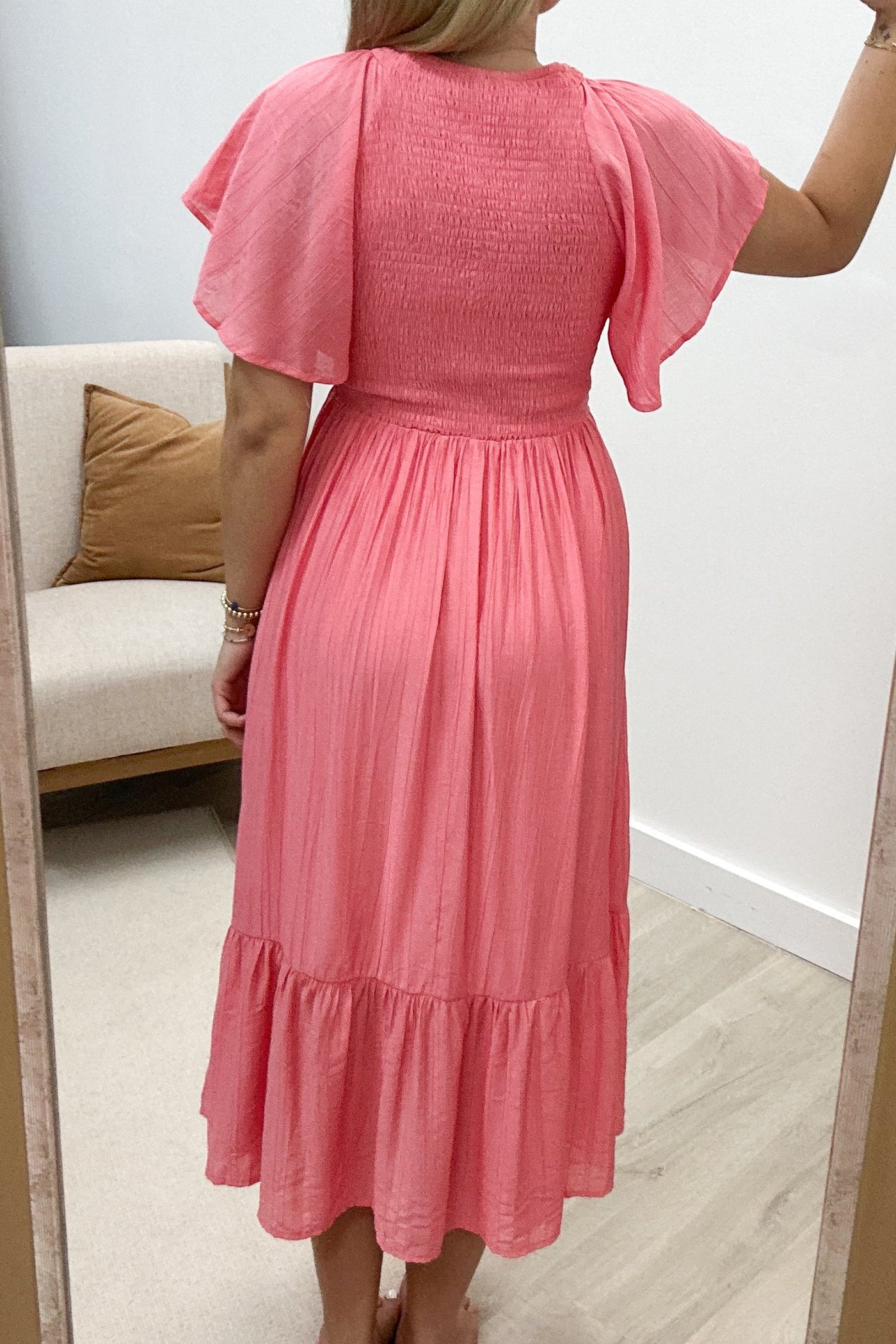 "Enjoying The View" Midi Dress (Coral) - Happily Ever Aften