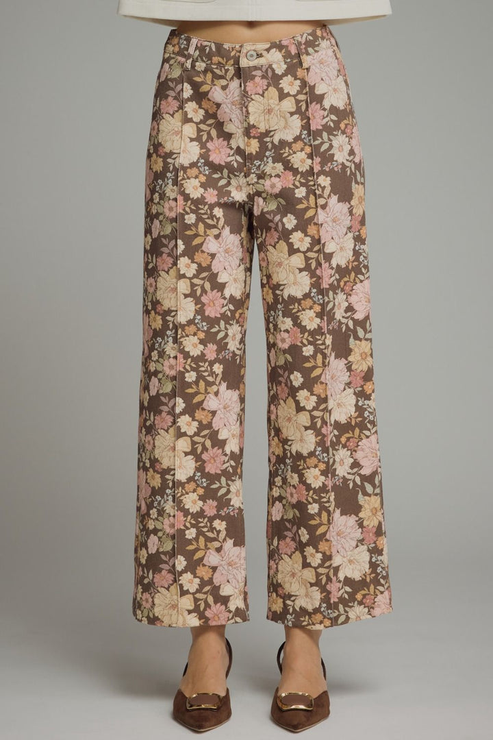 "Walking On Floral" Pants (Brown)