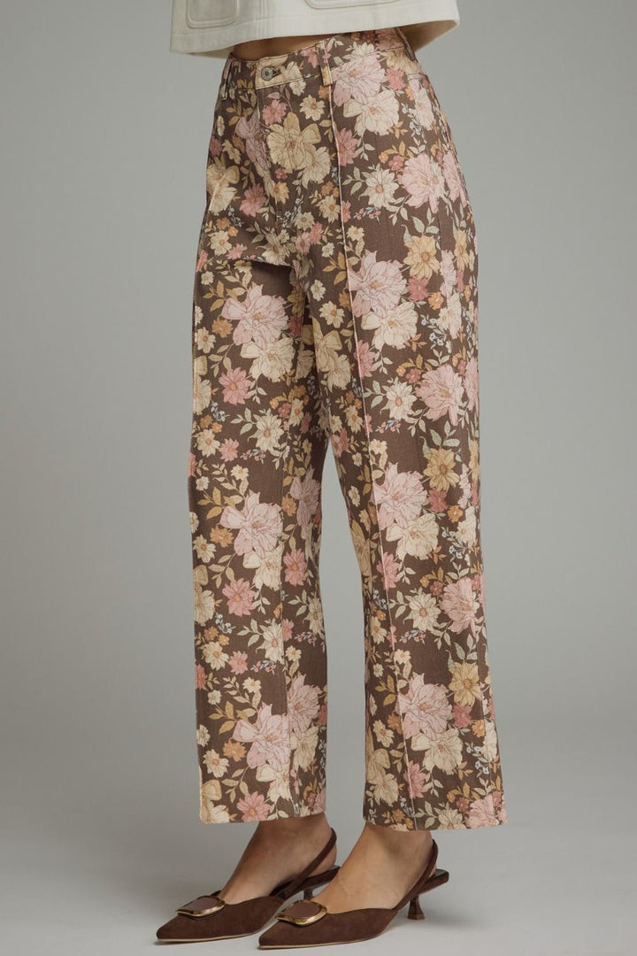 "Walking On Floral" Pants (Brown)