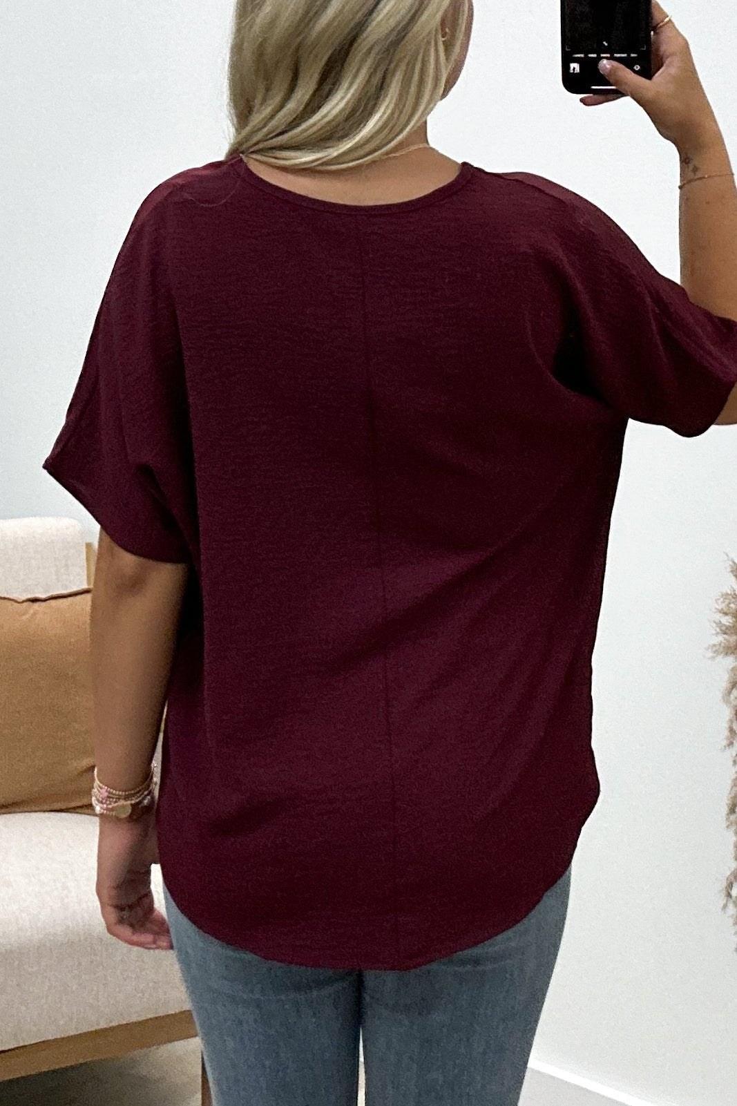 "Everyday Charm" Top (Burgundy) - Happily Ever Aften