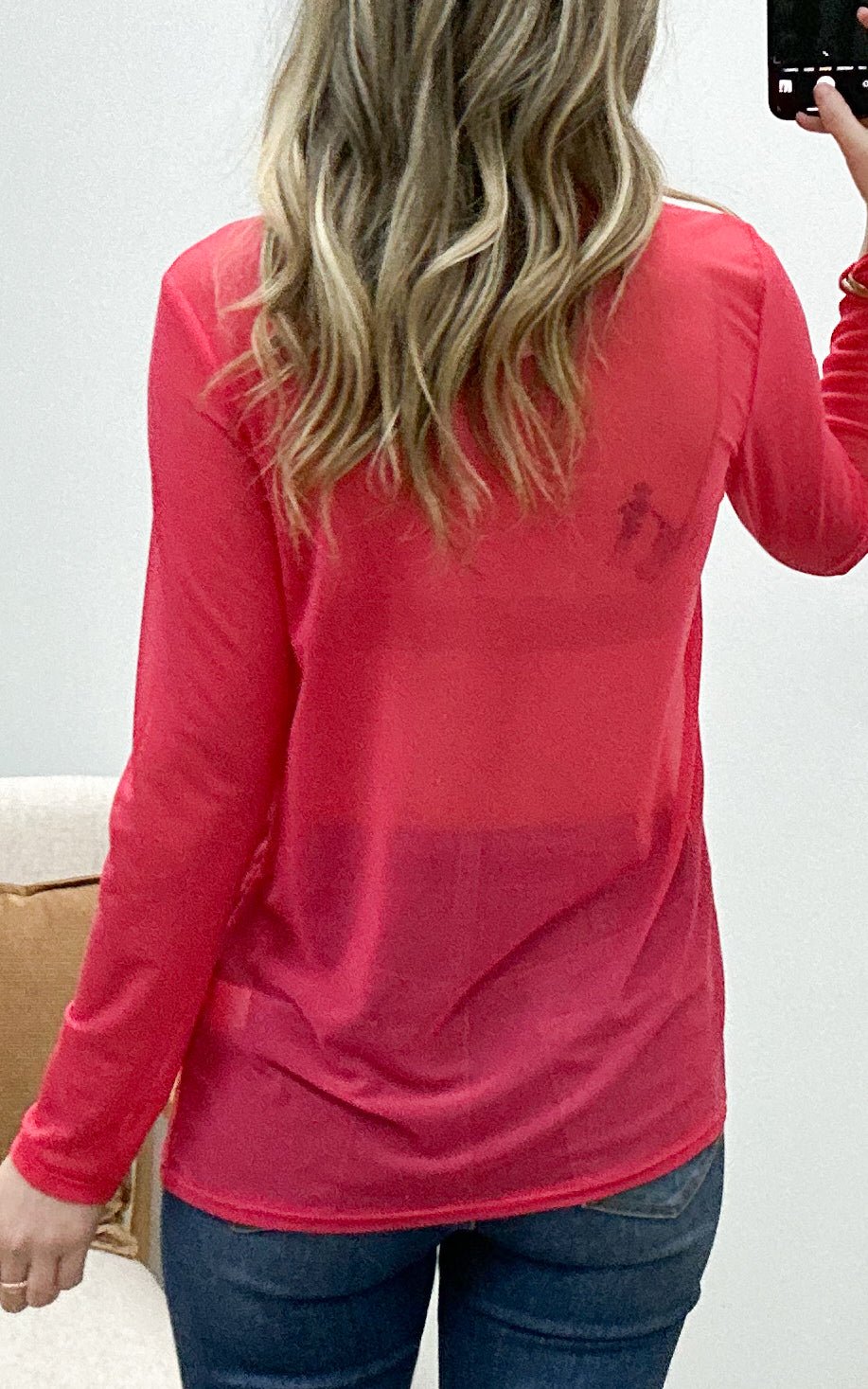 "Eyes On You" Mesh Long Sleeve (Hot Pink) - Happily Ever Aften