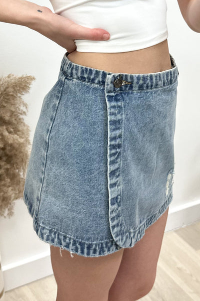 "Feel The Rush" Wrap Skirt (Denim) - Happily Ever Aften