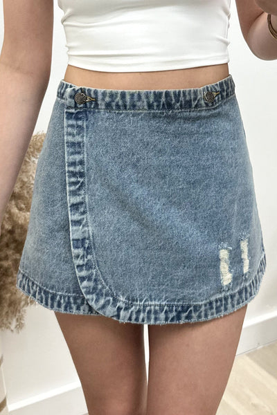 "Feel The Rush" Wrap Skirt (Denim) - Happily Ever Aften